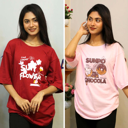 Drop Sholder T-shirt_Red_Pink