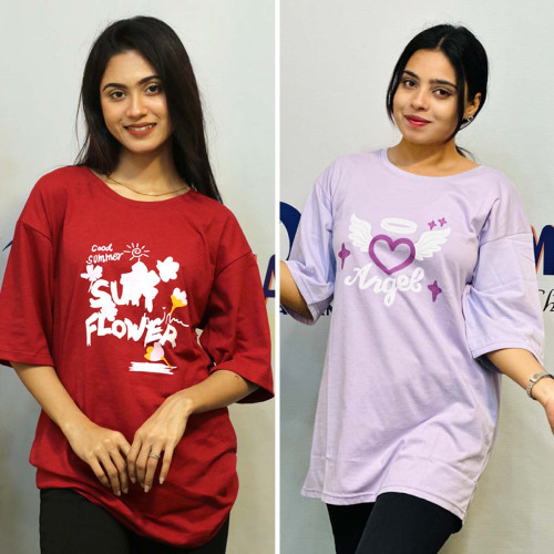 Drop Sholder T-shirt_Red_Purple