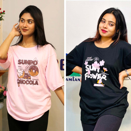 Drop Sholder T-shirt_Black-Pink